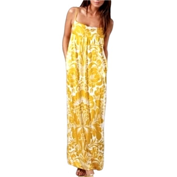 Diane Von Furstenberg Dresses & Skirts - DVF "Pauline" Yellow & White Abstract Floral Silk Blend Column Maxi Dress, Sz 0